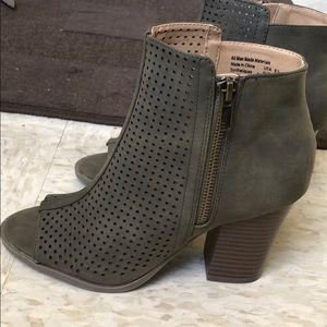 Olive Green Peep Toe Ankle Boots